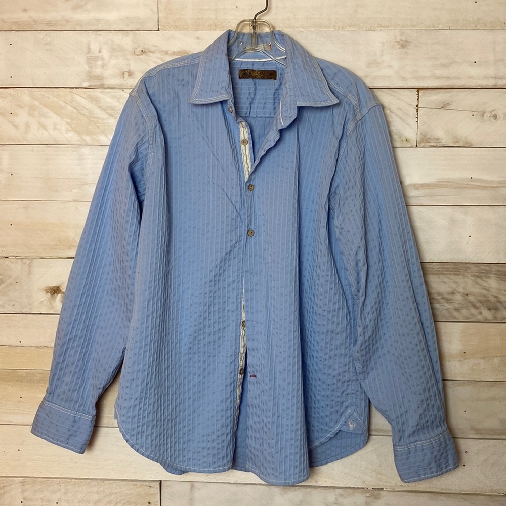 Pronto Uomo Light-blue Button Down Textured Shirt Size Medium